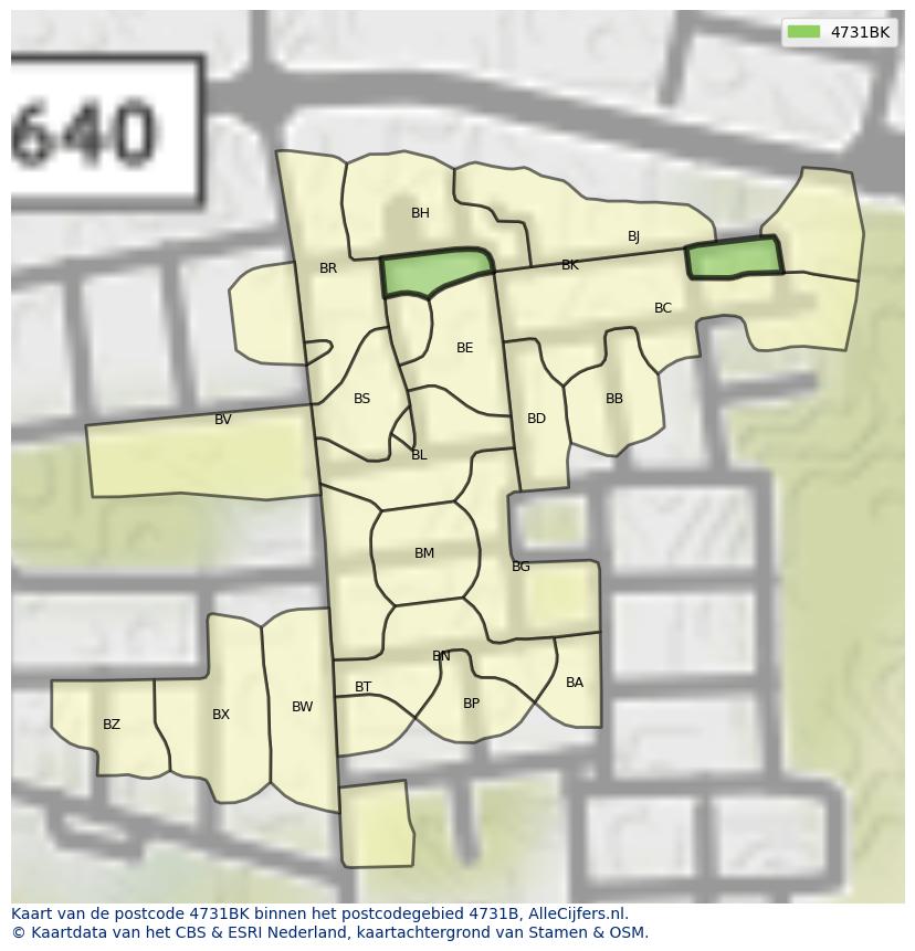 Afbeelding van het postcodegebied 4731 BK op de kaart.