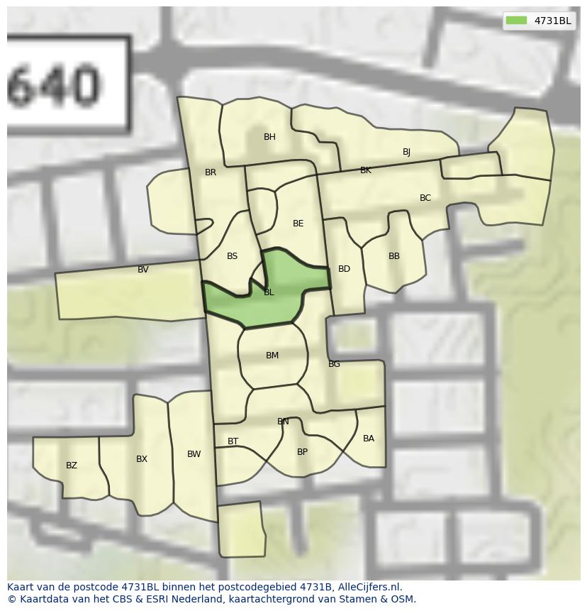 Afbeelding van het postcodegebied 4731 BL op de kaart.