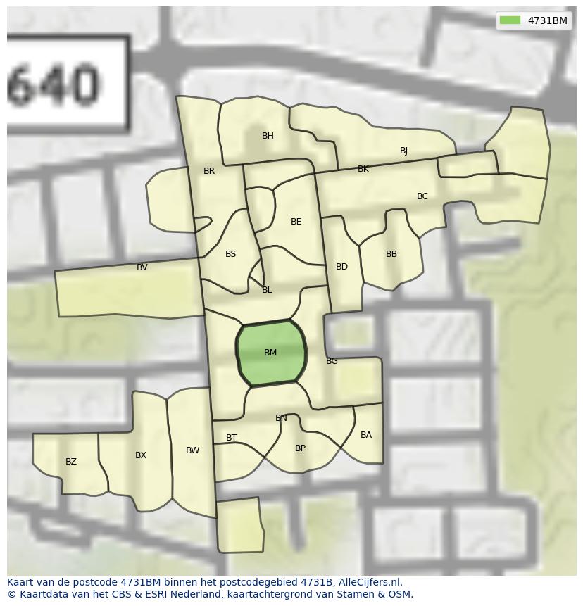 Afbeelding van het postcodegebied 4731 BM op de kaart.