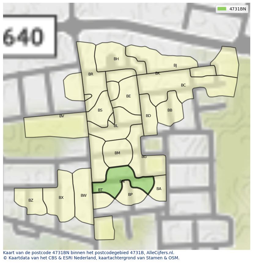 Afbeelding van het postcodegebied 4731 BN op de kaart.