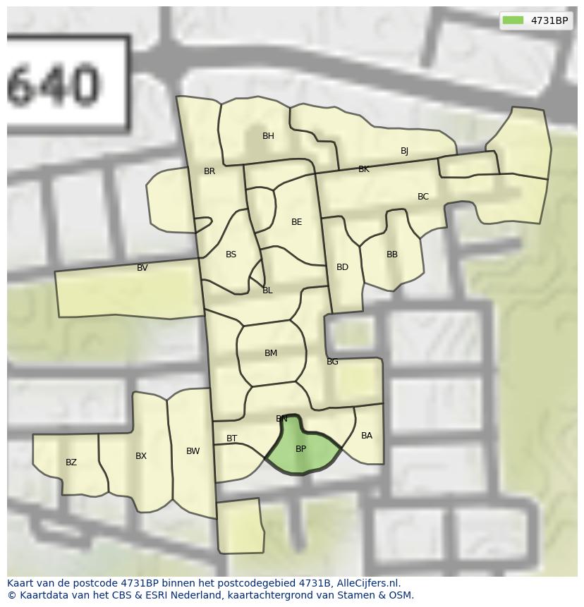 Afbeelding van het postcodegebied 4731 BP op de kaart.