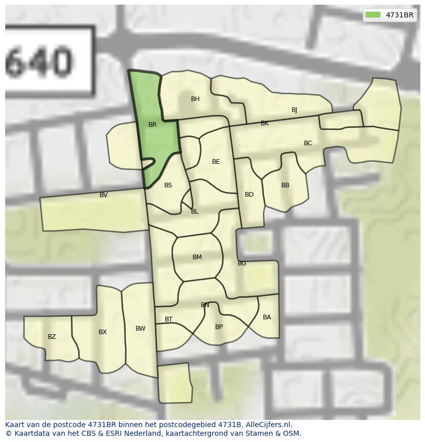 Afbeelding van het postcodegebied 4731 BR op de kaart.