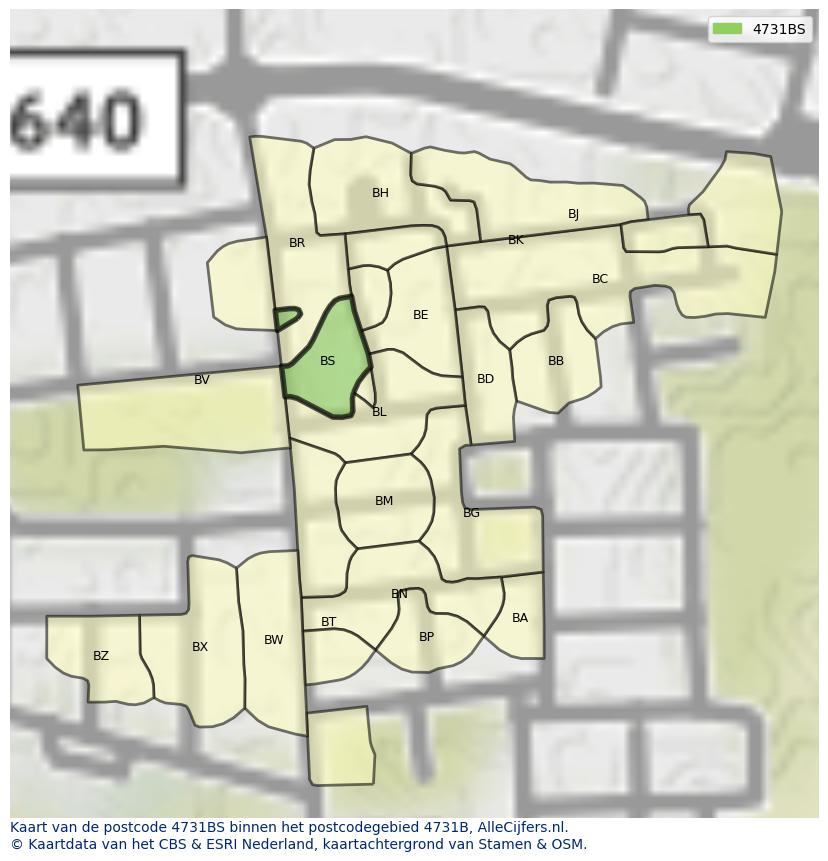 Afbeelding van het postcodegebied 4731 BS op de kaart.