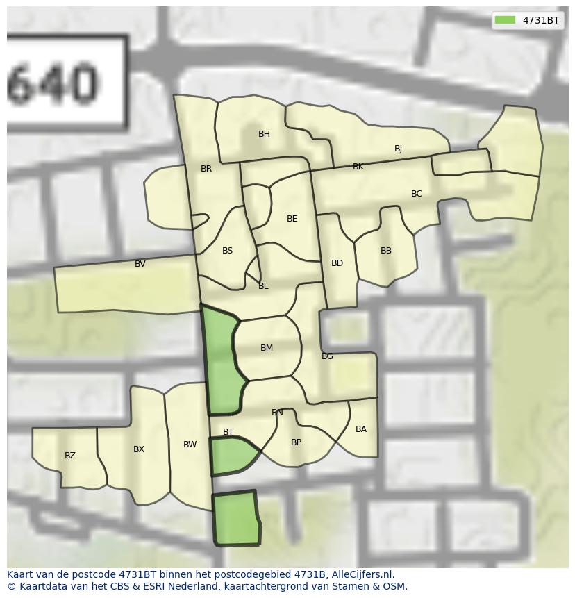 Afbeelding van het postcodegebied 4731 BT op de kaart.