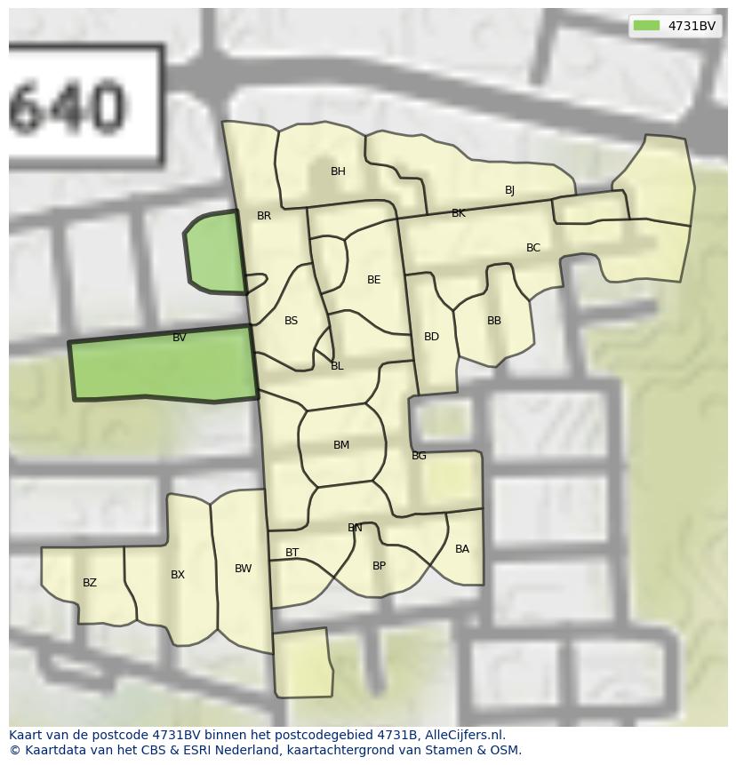 Afbeelding van het postcodegebied 4731 BV op de kaart.