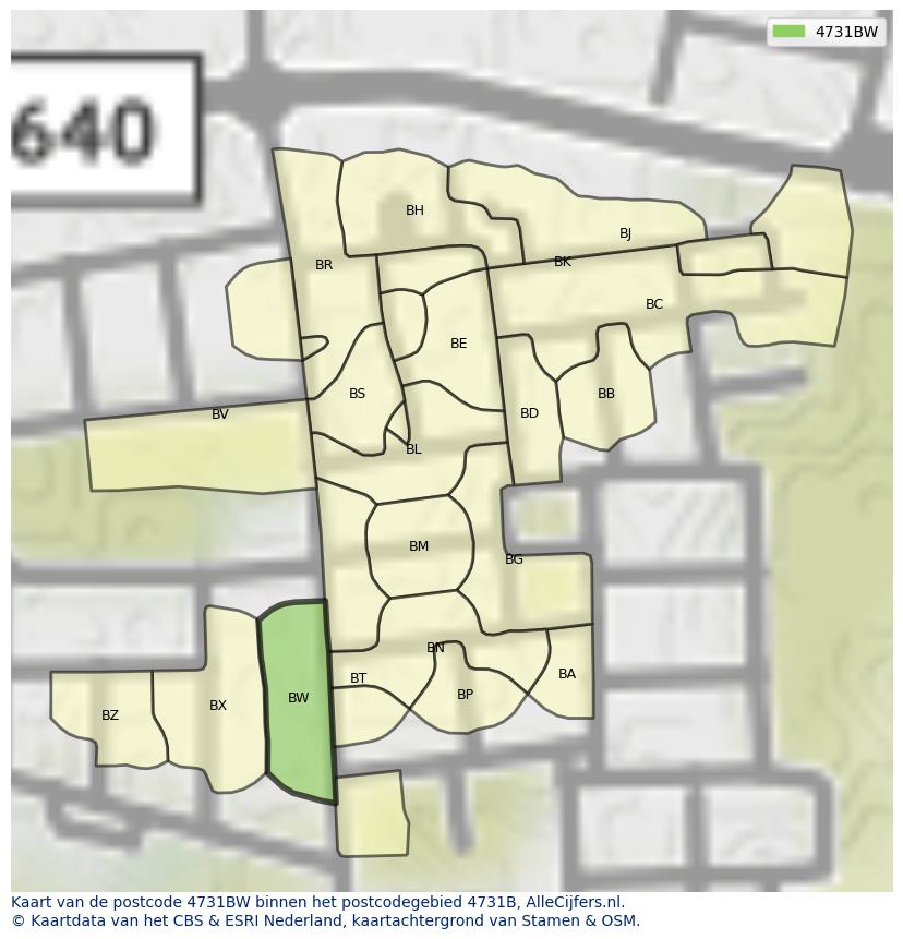 Afbeelding van het postcodegebied 4731 BW op de kaart.