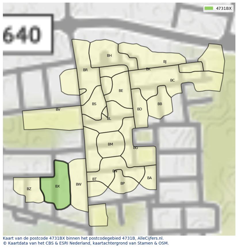 Afbeelding van het postcodegebied 4731 BX op de kaart.