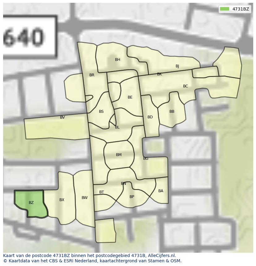 Afbeelding van het postcodegebied 4731 BZ op de kaart.