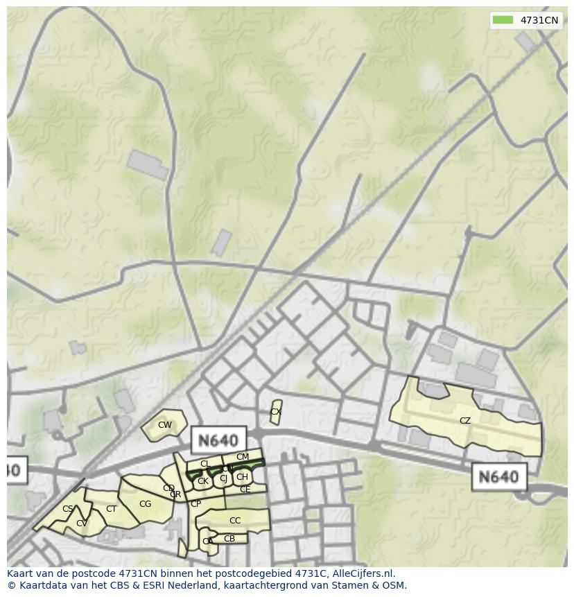 Afbeelding van het postcodegebied 4731 CN op de kaart.