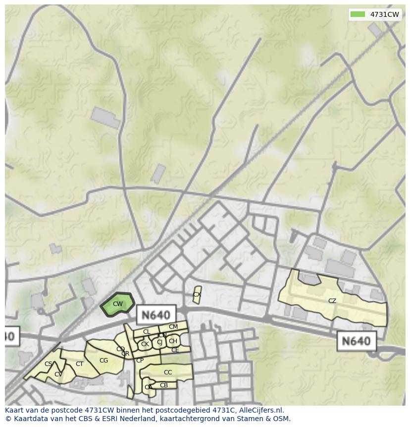 Afbeelding van het postcodegebied 4731 CW op de kaart.