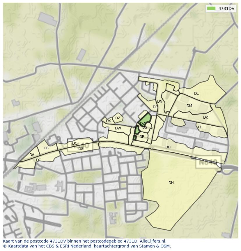 Afbeelding van het postcodegebied 4731 DV op de kaart.