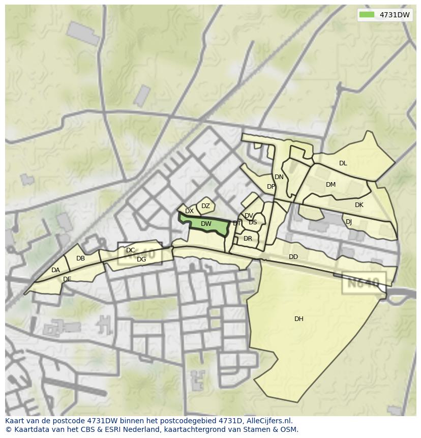 Afbeelding van het postcodegebied 4731 DW op de kaart.