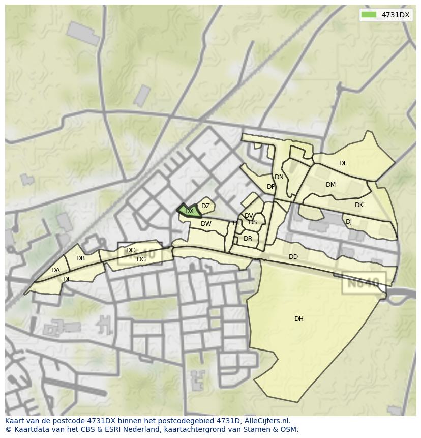 Afbeelding van het postcodegebied 4731 DX op de kaart.