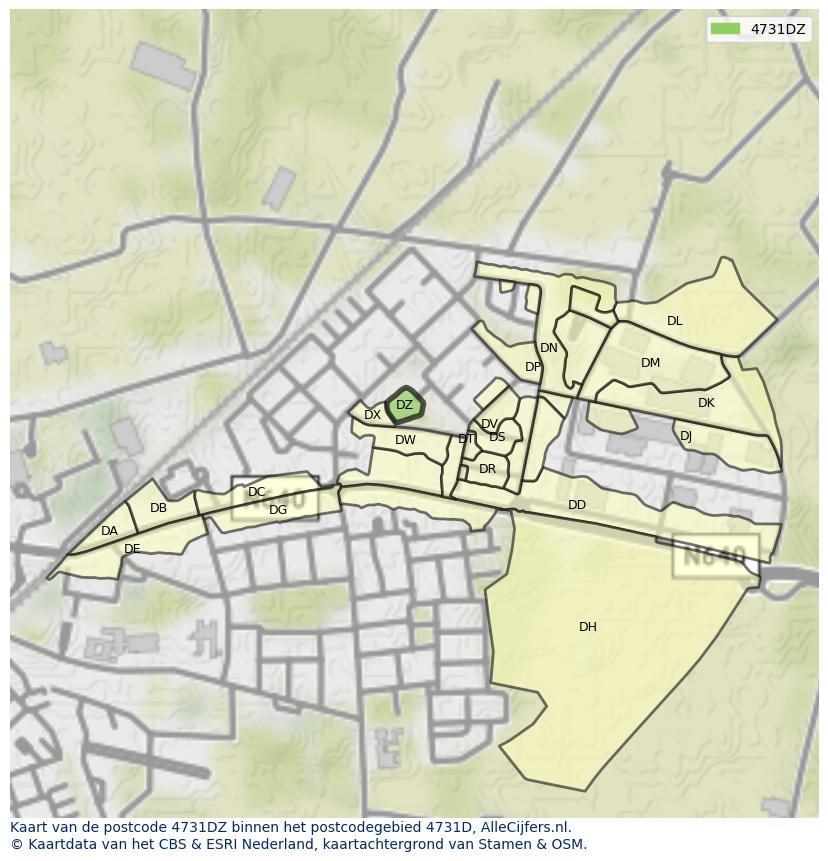 Afbeelding van het postcodegebied 4731 DZ op de kaart.