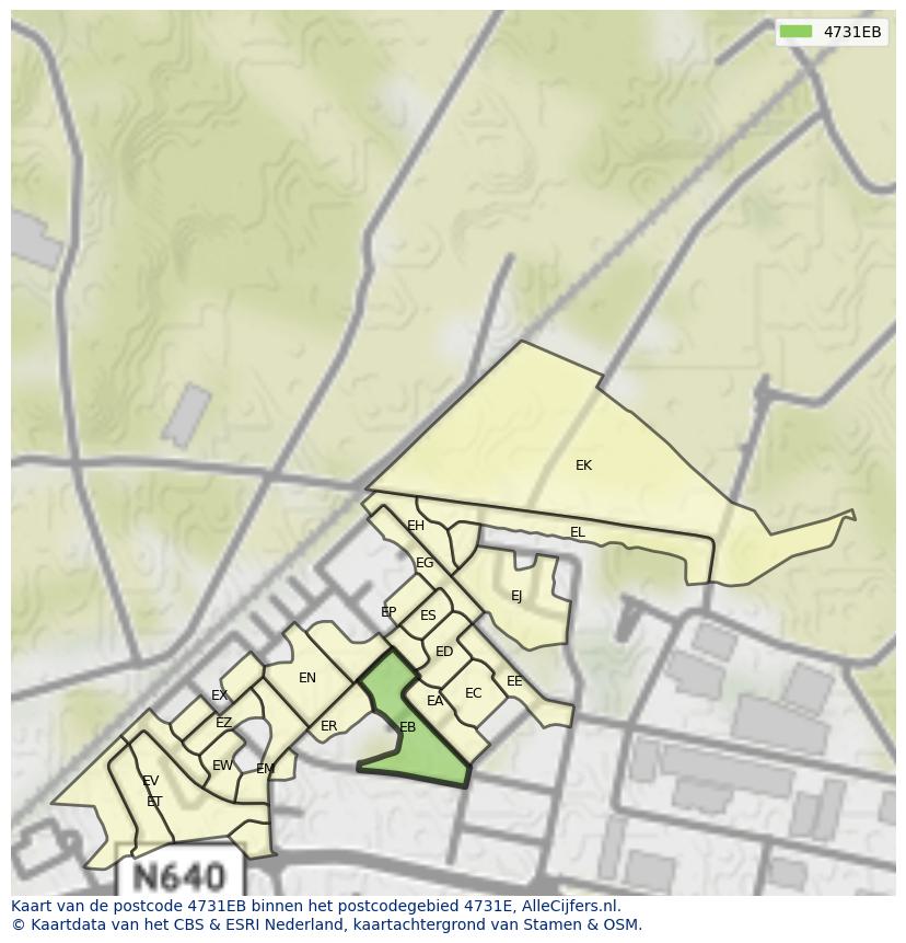 Afbeelding van het postcodegebied 4731 EB op de kaart.