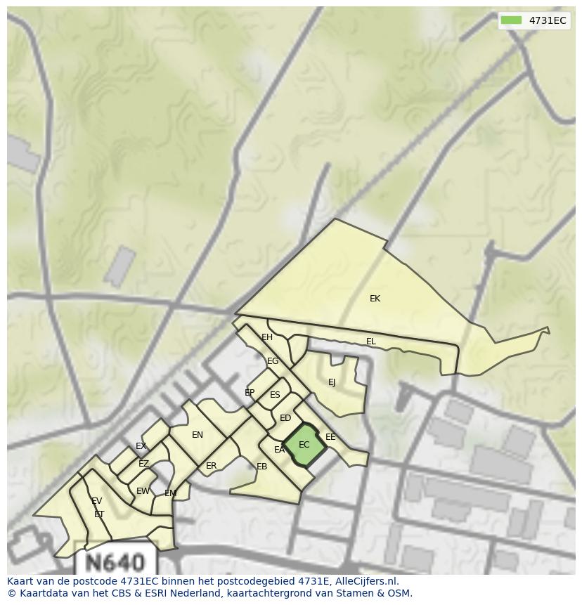 Afbeelding van het postcodegebied 4731 EC op de kaart.