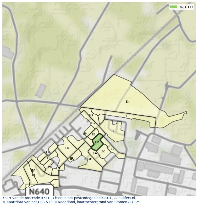 Afbeelding van het postcodegebied 4731 ED op de kaart.