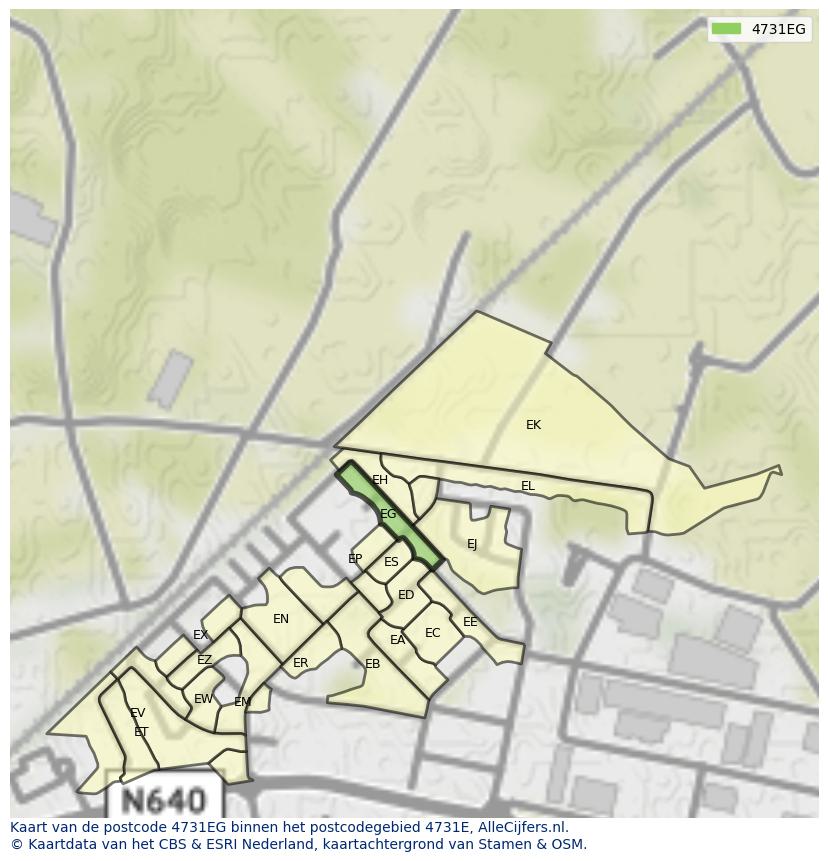 Afbeelding van het postcodegebied 4731 EG op de kaart.