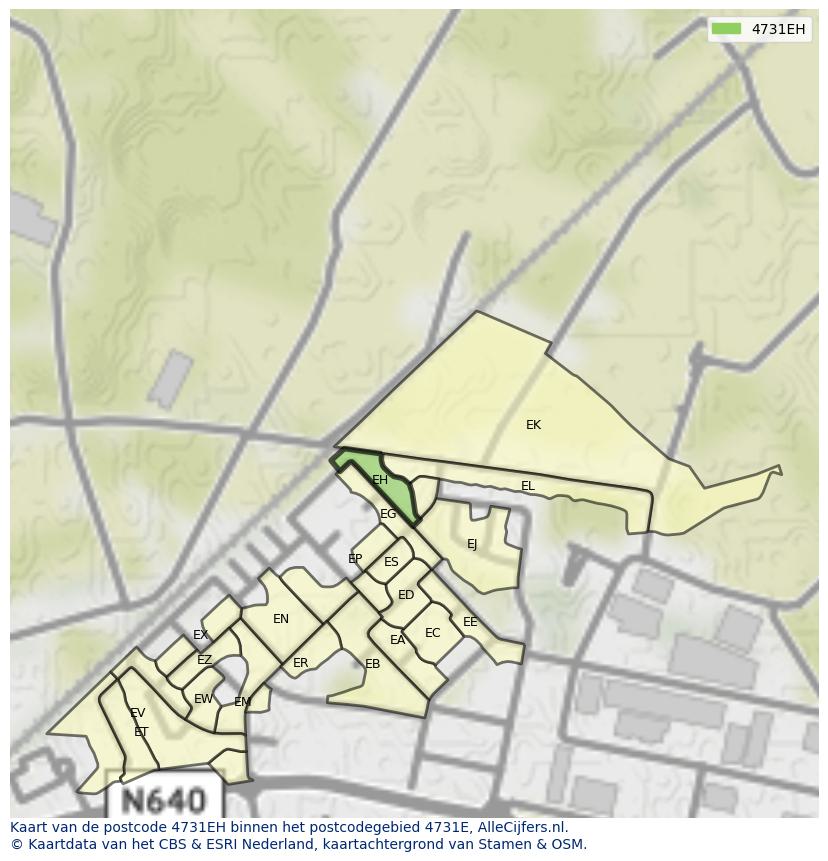 Afbeelding van het postcodegebied 4731 EH op de kaart.