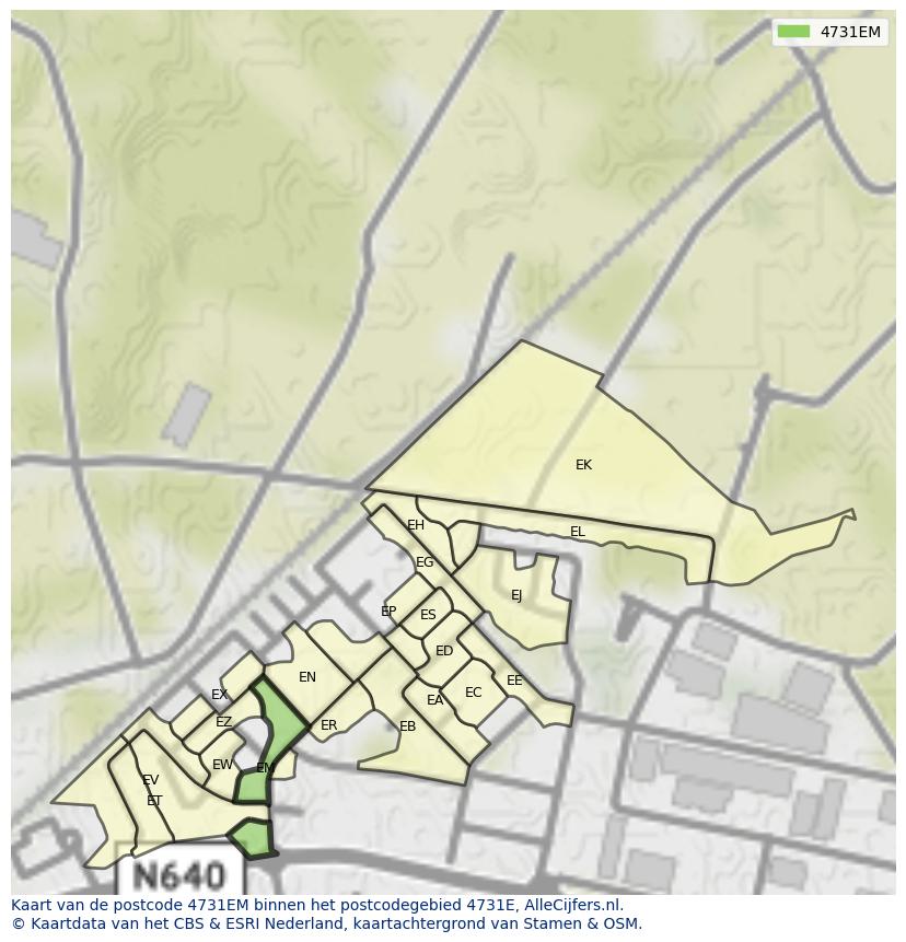 Afbeelding van het postcodegebied 4731 EM op de kaart.