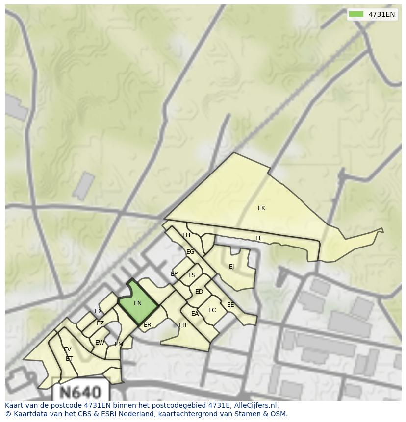 Afbeelding van het postcodegebied 4731 EN op de kaart.