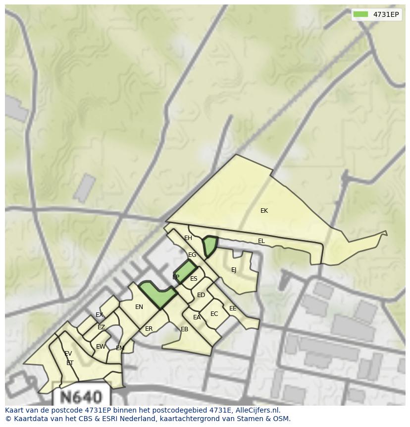 Afbeelding van het postcodegebied 4731 EP op de kaart.