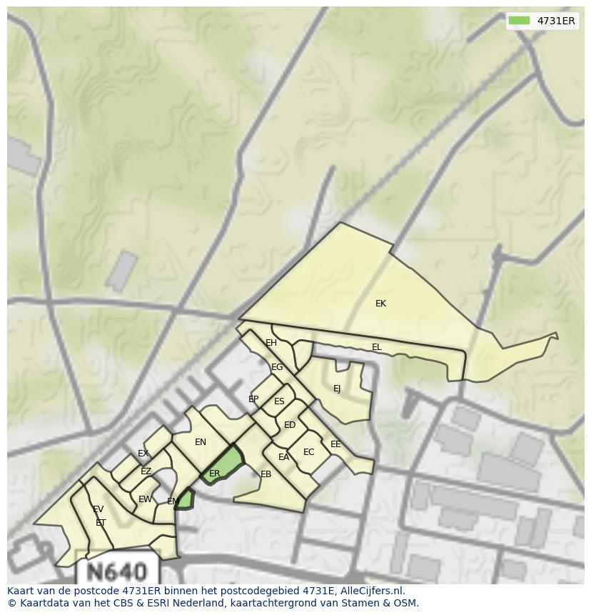 Afbeelding van het postcodegebied 4731 ER op de kaart.