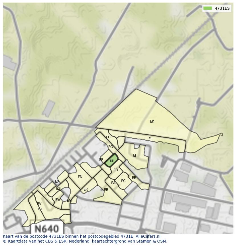 Afbeelding van het postcodegebied 4731 ES op de kaart.