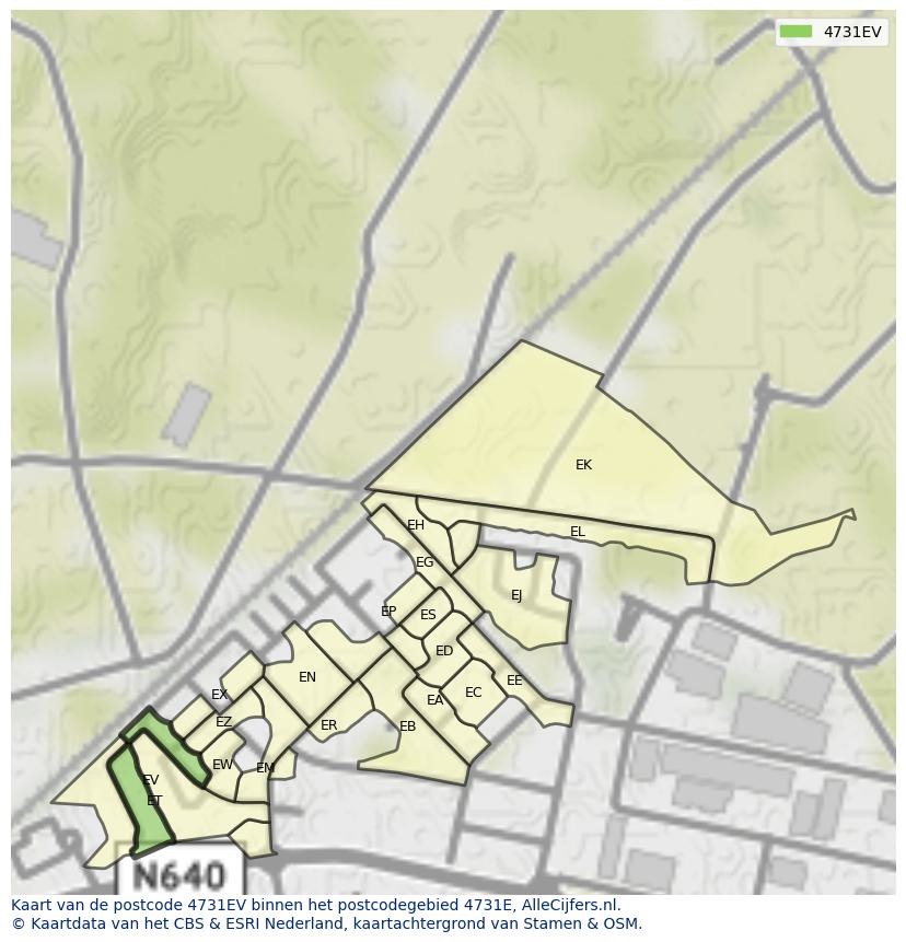 Afbeelding van het postcodegebied 4731 EV op de kaart.