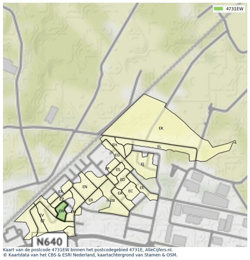 Afbeelding van het postcodegebied 4731 EW op de kaart.