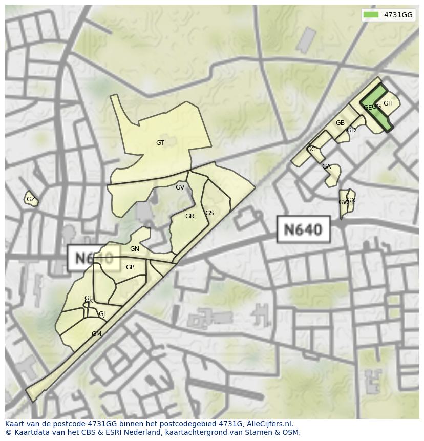 Afbeelding van het postcodegebied 4731 GG op de kaart.