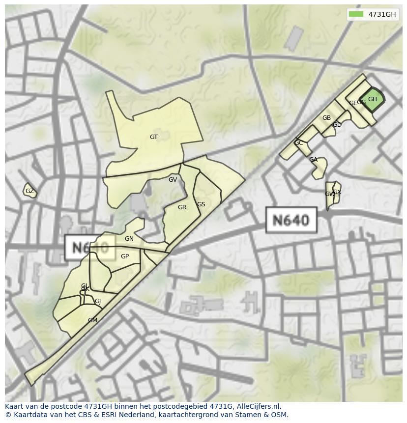 Afbeelding van het postcodegebied 4731 GH op de kaart.