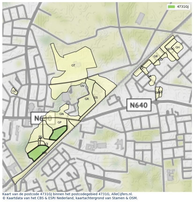 Afbeelding van het postcodegebied 4731 GJ op de kaart.