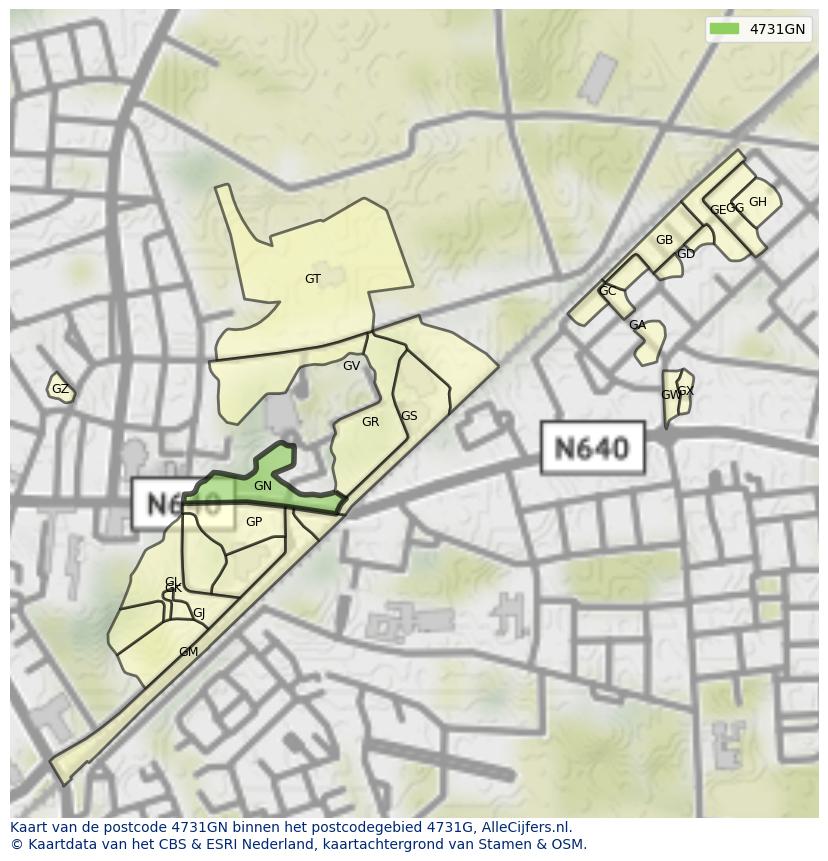 Afbeelding van het postcodegebied 4731 GN op de kaart.