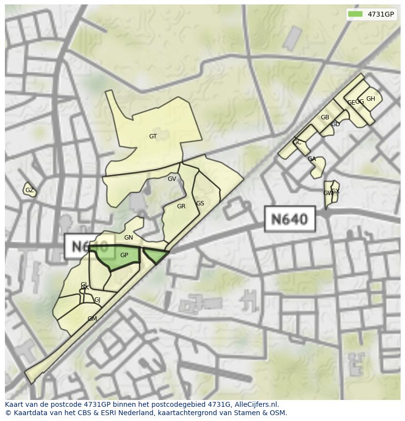 Afbeelding van het postcodegebied 4731 GP op de kaart.