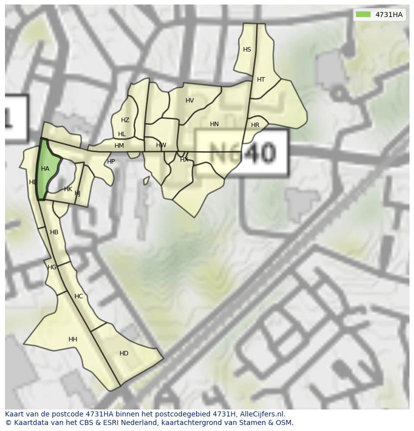 Afbeelding van het postcodegebied 4731 HA op de kaart.