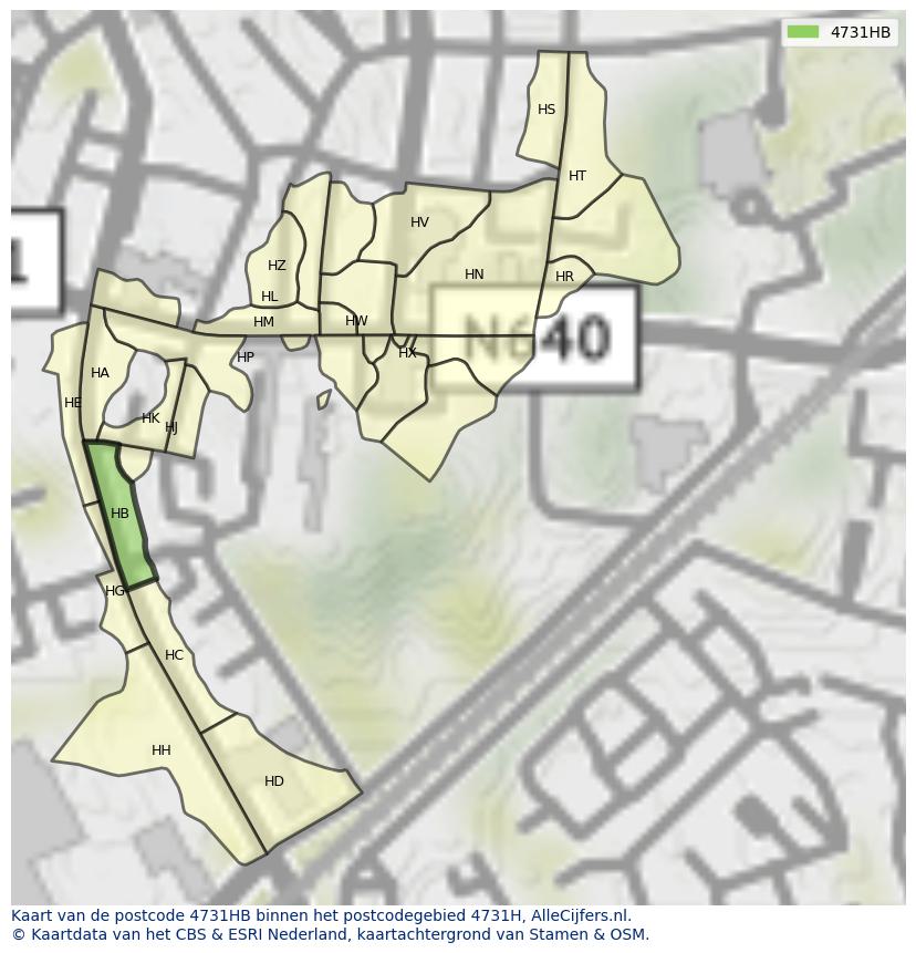 Afbeelding van het postcodegebied 4731 HB op de kaart.