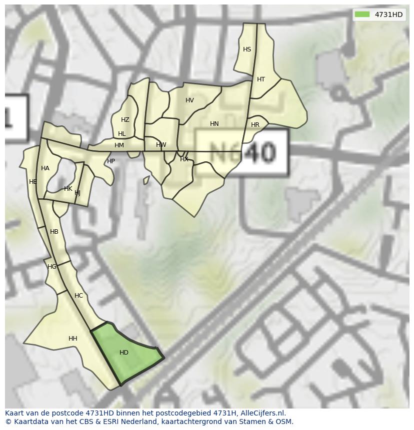 Afbeelding van het postcodegebied 4731 HD op de kaart.