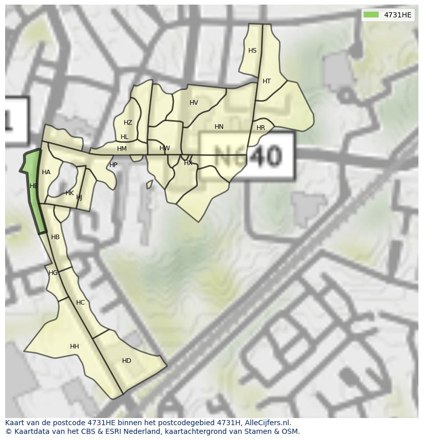 Afbeelding van het postcodegebied 4731 HE op de kaart.