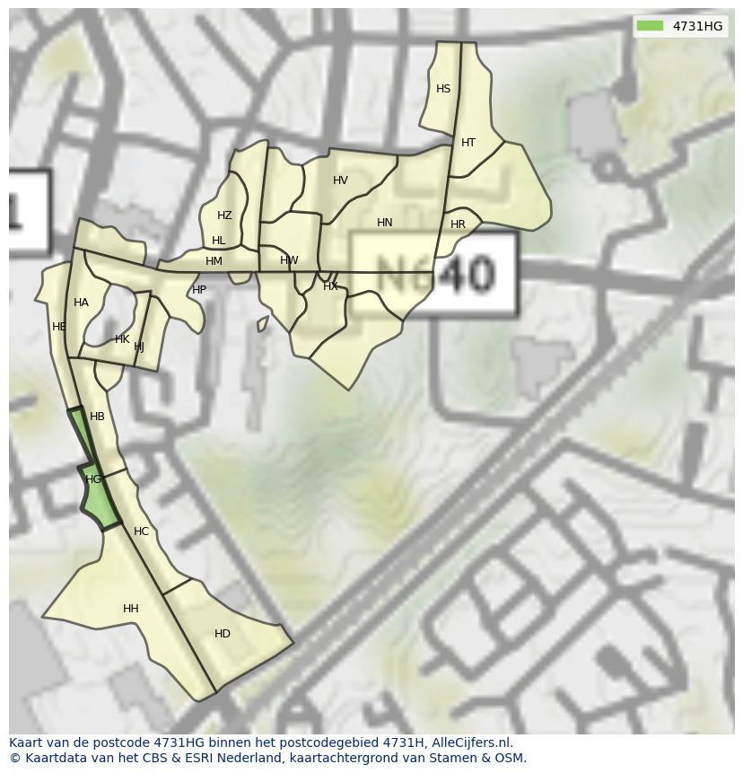 Afbeelding van het postcodegebied 4731 HG op de kaart.