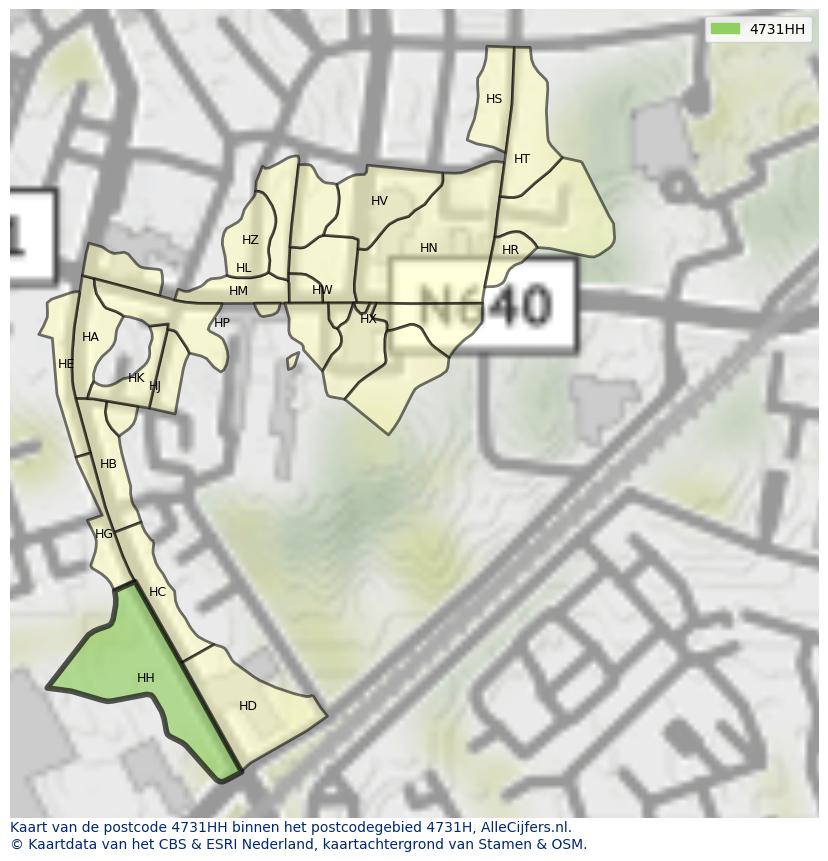 Afbeelding van het postcodegebied 4731 HH op de kaart.