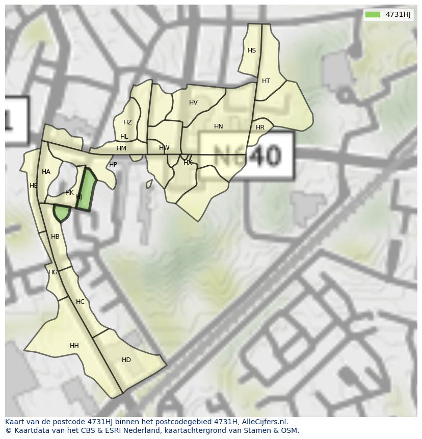 Afbeelding van het postcodegebied 4731 HJ op de kaart.