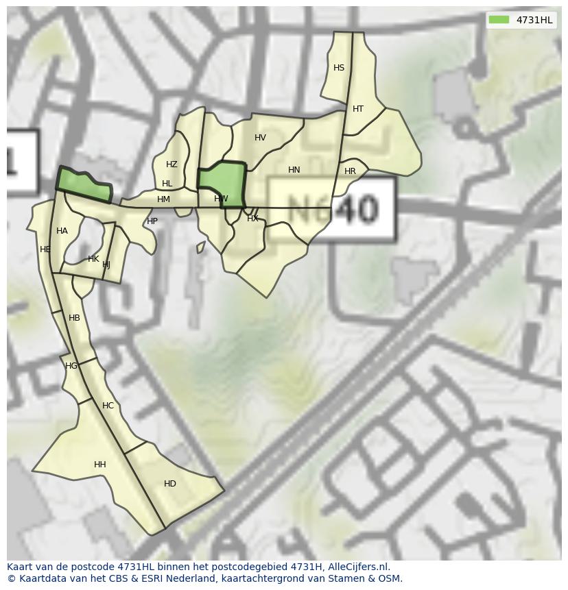 Afbeelding van het postcodegebied 4731 HL op de kaart.