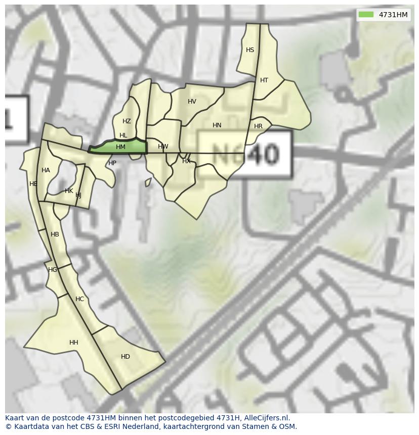 Afbeelding van het postcodegebied 4731 HM op de kaart.