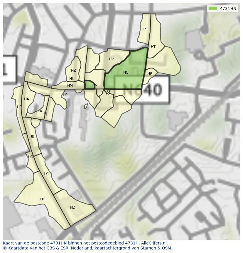 Afbeelding van het postcodegebied 4731 HN op de kaart.