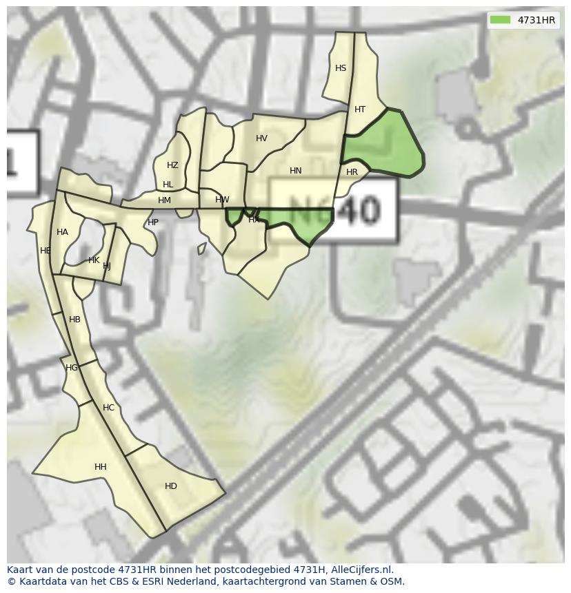 Afbeelding van het postcodegebied 4731 HR op de kaart.