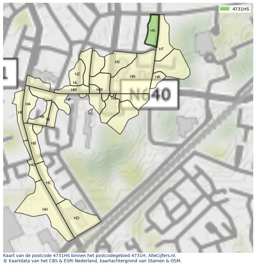 Afbeelding van het postcodegebied 4731 HS op de kaart.