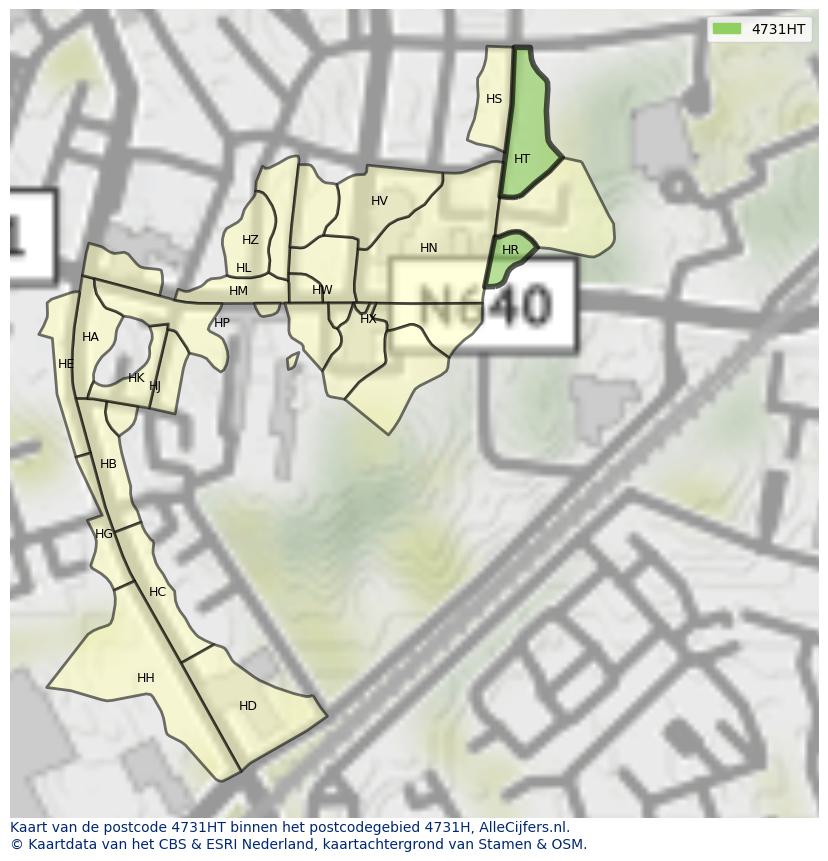 Afbeelding van het postcodegebied 4731 HT op de kaart.