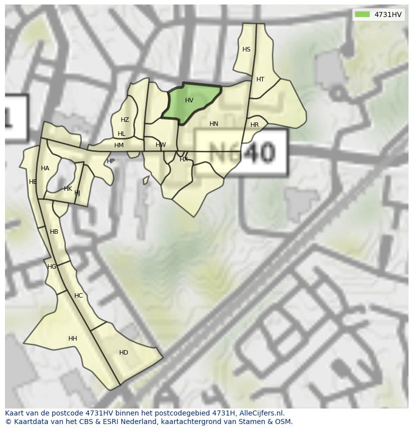 Afbeelding van het postcodegebied 4731 HV op de kaart.