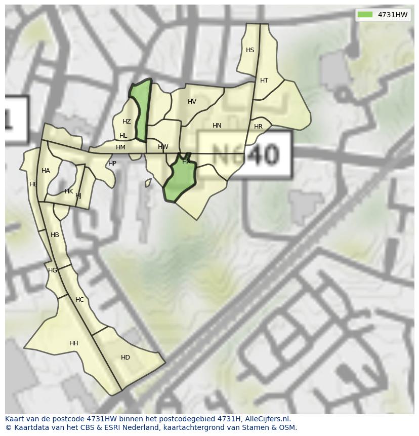Afbeelding van het postcodegebied 4731 HW op de kaart.
